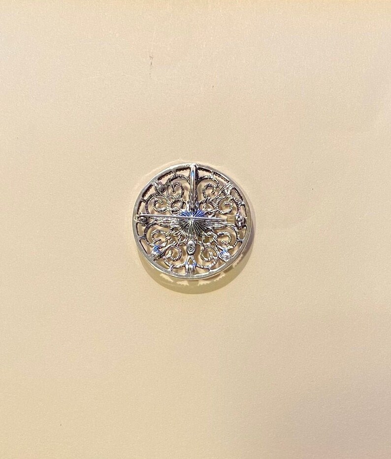 Premier Designs Sundial Necklace Enhancer Pin White Rhinestone Filigree