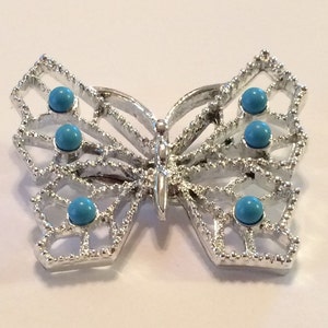 Silvertone Turquoise Butterfly Pin Brooch Designer Signed Gerry
