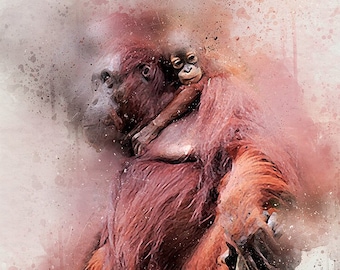 Orang-oetanprint – Limited Edition Art – Van origineel schilderij van Phil Daniels. A3+ (13" 330 mm breed) giclée, 200 g/m² zuurvrij. Gesigneerd genummerd