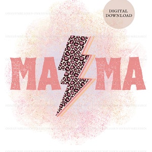 Coral Splatter Leopard Mama Print File | Trendy Leopard Lightning Bolt Mom PNG | Sublimation Transfer Design