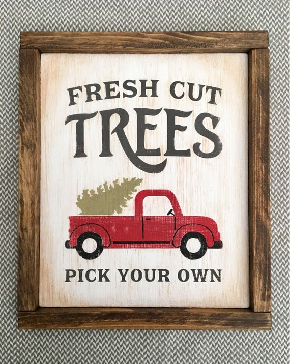 Fresh Cut Trees Christmas Sign Framed Wood Xmas Wall Decor Etsy
