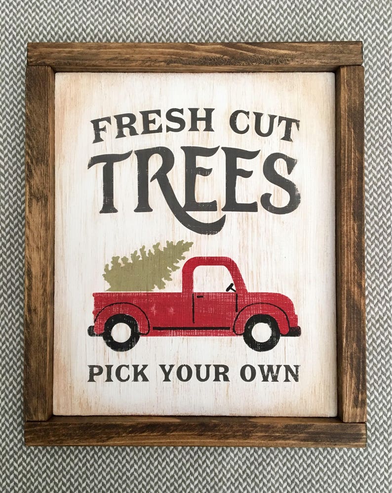 Fresh Cut Trees Christmas Sign Framed Wood Xmas Wall Decor Etsy