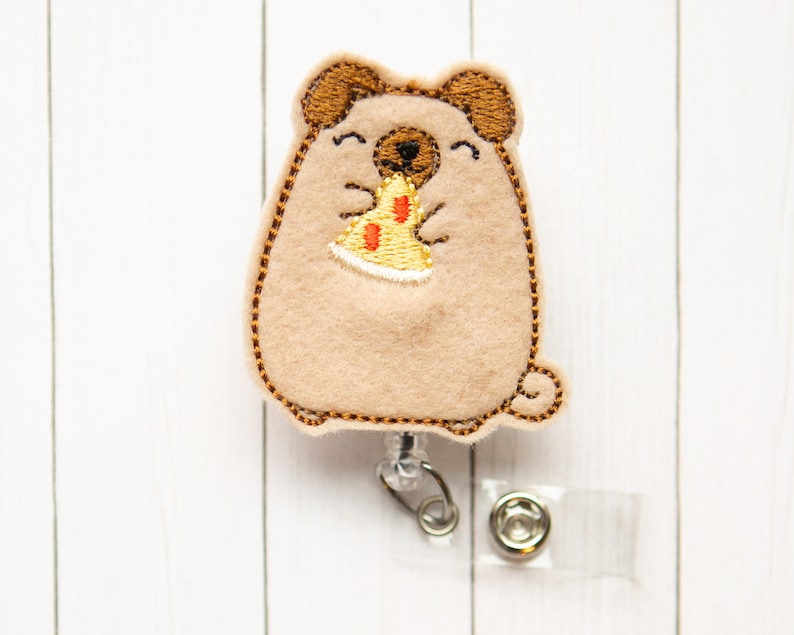 Happiness is a Pug Dog eating Pizza Retractable badge reel nurse badge holder teacher name badge
