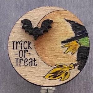 Witch riding a broom trick or treat Retractable ID Badge holder