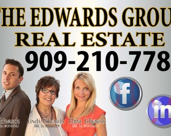 May include: The Edwards Group Real Estate business card with a phone number, website links, and photos of three real estate agents.