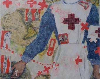 First Aid Collage and Mixed media on canvas original Chery Holmes