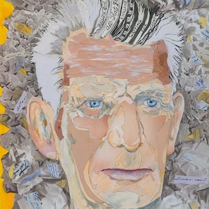 Samuel Beckett Portrait Mixed Media Collage Impression photographique de Collage original