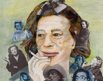 Lillian Hellman Portrait Mixed Media Collage Photographic Print of Original Collage