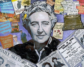 Agatha Christie Mystery Writer Hommage Mixed Media Collage on Wood Panel Original Ready To Hang