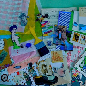 Destash Ephemera Surprise Collage Kit 100 itens para colagem, arte alterada, diários e diários de lixo de mídia mista