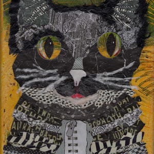 Cat Humorous Animal  Mixed Media on Canvas Original Ready To Hang Affordable Wall Art