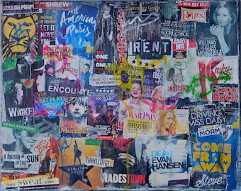 Theatre Posters on Wall  mixed media collage on canvas