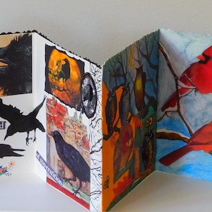Piccolo libro dell&#39;artista Schizzo a fisarmonica e collage Libro a tema uccelli firmato originale