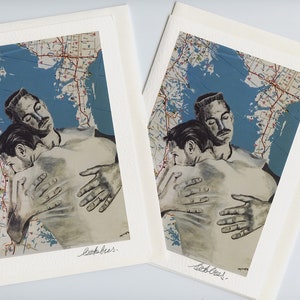 Two Gay Men Gay Pride Set Of 4  Blank Cards From Original Artwork