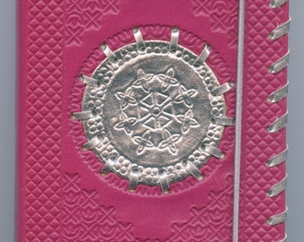 Leather bound blank embossed design Journal Magenta color For collage junk Journals or Travel or Sketch Journal