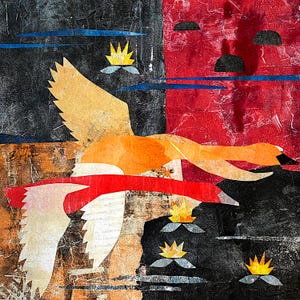 Cygne : oeuvre d'art originale colorée contemporaine. Décoration murale design d'intérieur. Oeuvre d'art unique à Mondern décorative