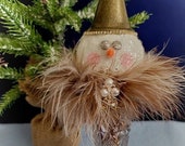 Vintage Gold Glass Vase Assemblage Snowman quot Camille quot , Vase Snowman, Snowman Decor, Christmas Collectible, Original by Simply the Glitter