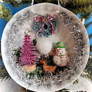 Altered Vintage Tart Tin Snowman Ornament "Wynter", Christmas Ornament, Snowman Ornament, Tart Tin, Collectible Ornament Simply the Glitter