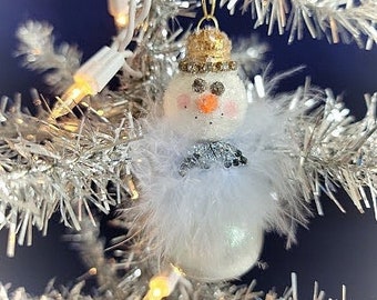 Vintage Glass Shaker Ornament Assemblage Snowman "Blair", Snowman Ornament, Glass Snowman Collectible, Original by Simply the Glitter