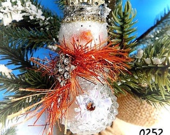 Vintage Glass Shaker Ornament Assemblage Snowman "Caulene", Snowman Ornament, Glass Snowman Collectible, Original by Simply the Glitter