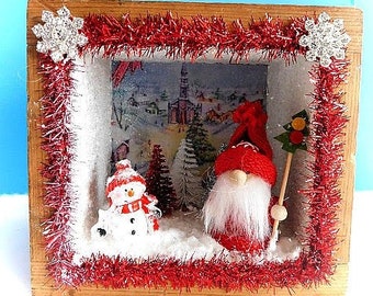 Vintage Shadow Box Winter Scene Decoration, Christmas Diorama Decoration, Snowman Decor, Winter Shadow Box Collectible by Simply the Glitter