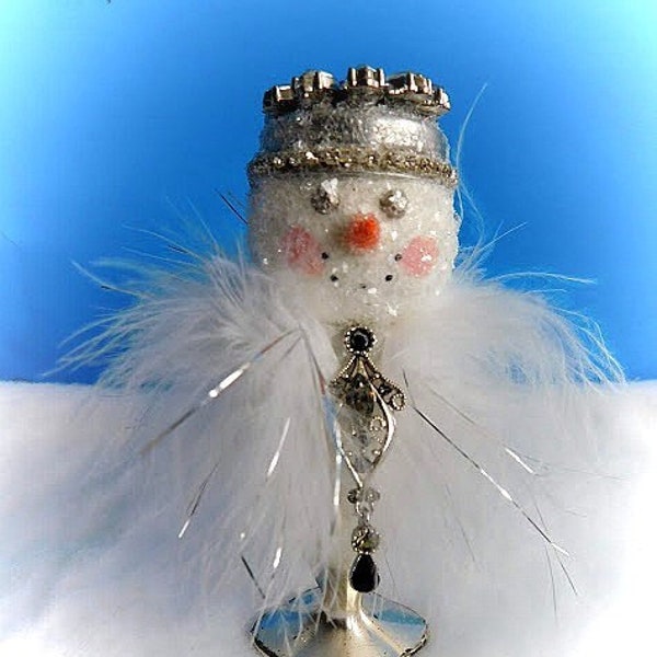 Vintage Silver Salt Shaker Snowman Decoration "Maree", Winter Snowman, Snow Lady, Christmas Collectible, Original by Simply the Glitter