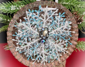 Handmade Altered Rusty Vintage Tart Tin Ornament, Christmas Ornament, Vintage Snowflake Ornament, Collectible Ornament by Simply the Glitter