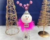 Vintage Glass Shaker Assemblage Snowman quot Noel quot , Vintage Glass Snowman, Snow Lady, Christmas Collectible, Original by Simply the Glitter