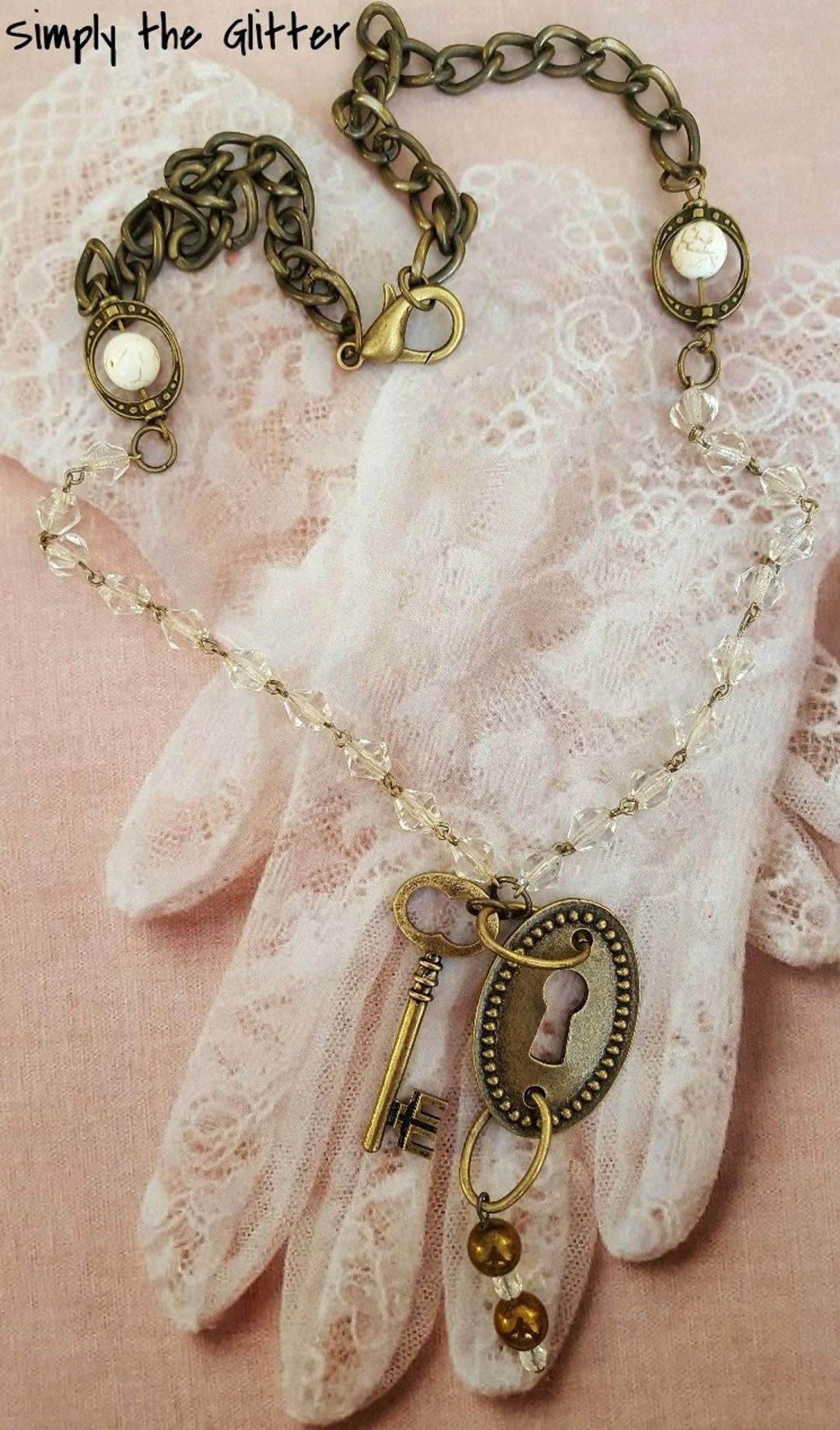 Brass Lock and Key Assemblage Necklace Mothers Day Gifts 