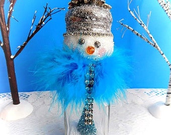 Vintage Glass Shaker Assemblage Snowman "Nove", Vintage Glass Snowman, Snow Lady, Christmas Collectible, Original by Simply the Glitter