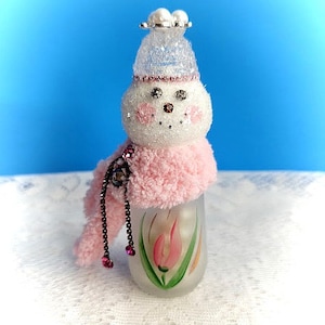 Vintage Painted Glass Shaker Snowman Decoration "Lavender", Glass Snowman, Snow Lady, Christmas Collectible, Original by Simply the Glitter