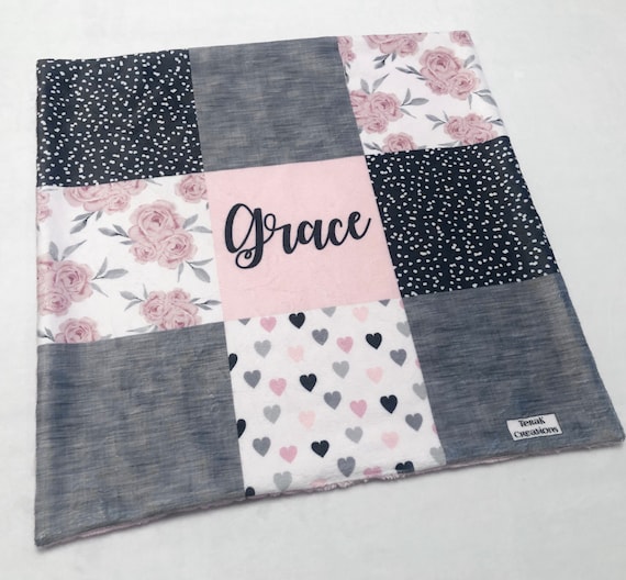 Personalized Minky Lovey: Pink Floral Baby Blanket