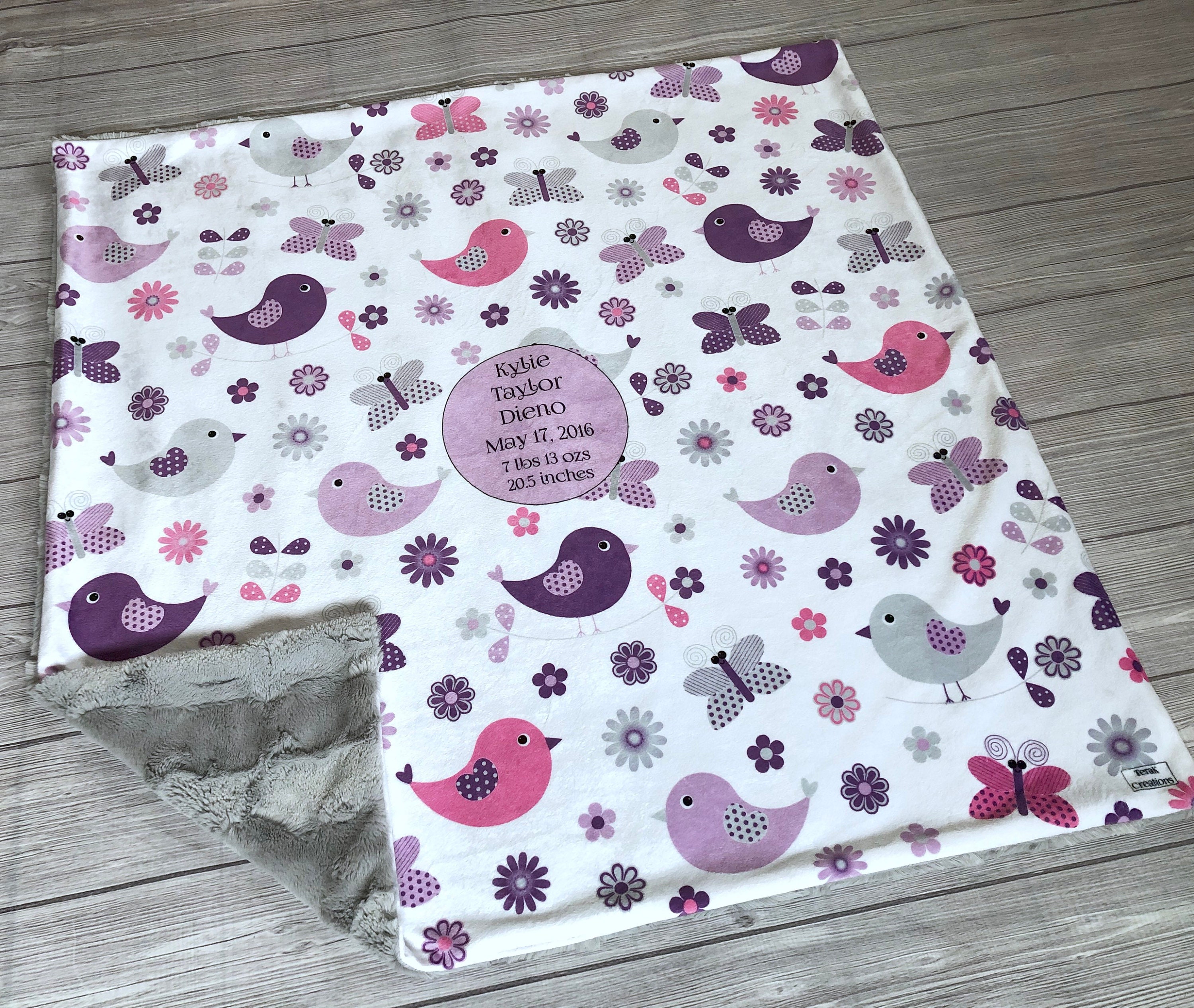 Personalized Baby Blanket Bird Blanket Minky Blanket Girl Etsy