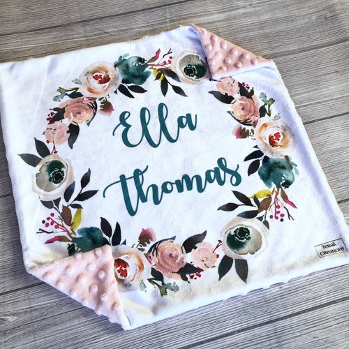 Personalized Floral Baby Blanket for Girls With Name Custom Etsy