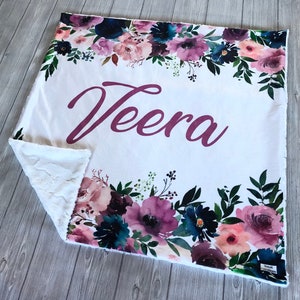 Personalized Navy and Mauve Floral Lovey, Minky Lovey, Baby Girl Lovey, Minky Lovey Girl, Baby Gift, Carseat Lovey, Minky Baby Blanket
