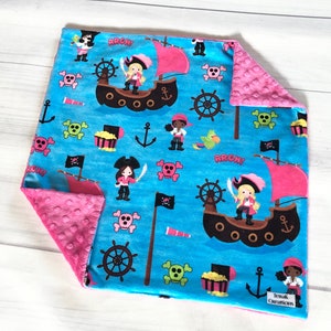 Pirate Baby Lovey, 17&quot;x17&quot;, Baby Girl Lovey, Minky Lovey, Gifts for Baby, Car seat Lovey, Stroller Lovey, Security Blanket, Baby Girl Pirate