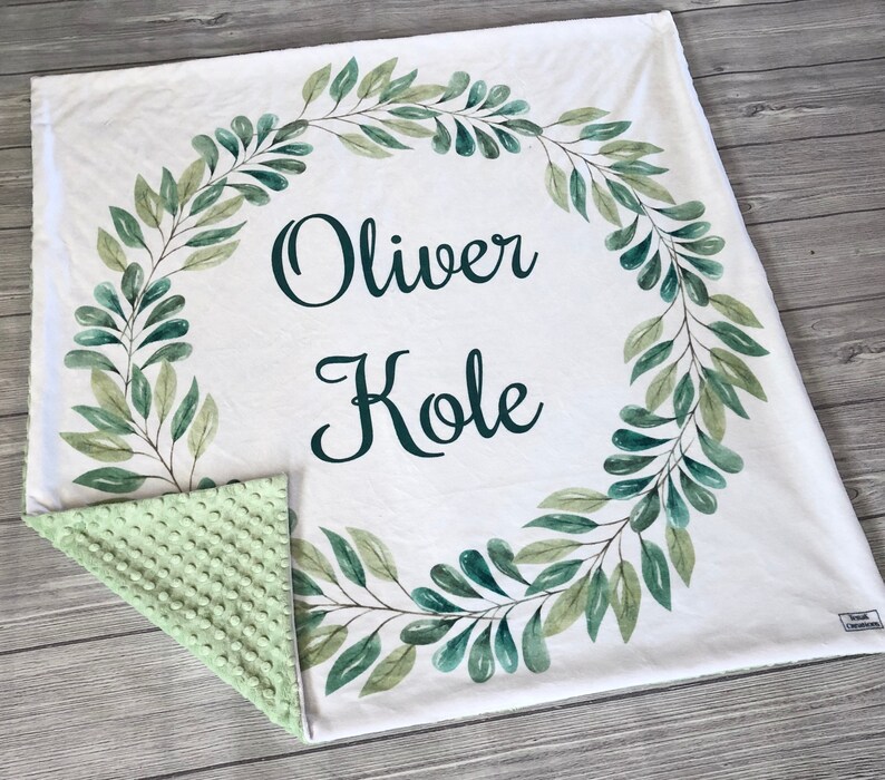 Custom Baby Blanket Personalized Wreath Blanket Minky Blanket Minky Baby Blanket 36x36 Baby Boy Blanket Gender Neutral Baby Blanket