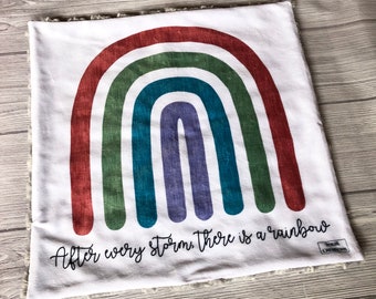 Lovey: After Every Storm There Is a Rainbow, 17"x17", Rainbow Baby Girl, Minky Lovey, Girl Lovey, Rainbow Lovey, Baby Gift, Baby Shower Gift