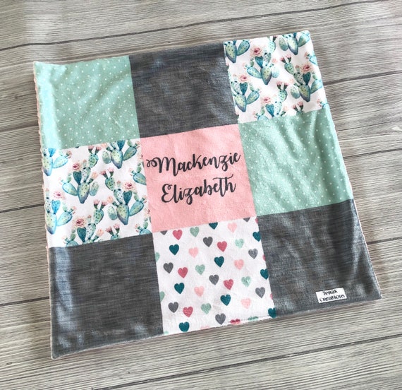 Personalized Cactus Lovey Minky Lovey Baby Girl Lovey Minky