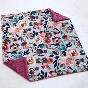 Lovey: Pink & Blue Floral, 17”x17”, Flower Lovey, Minky Lovey, Double Minky Lovey, Baby Girl Lovey, Minky Lovey for Baby, Baby Gift
