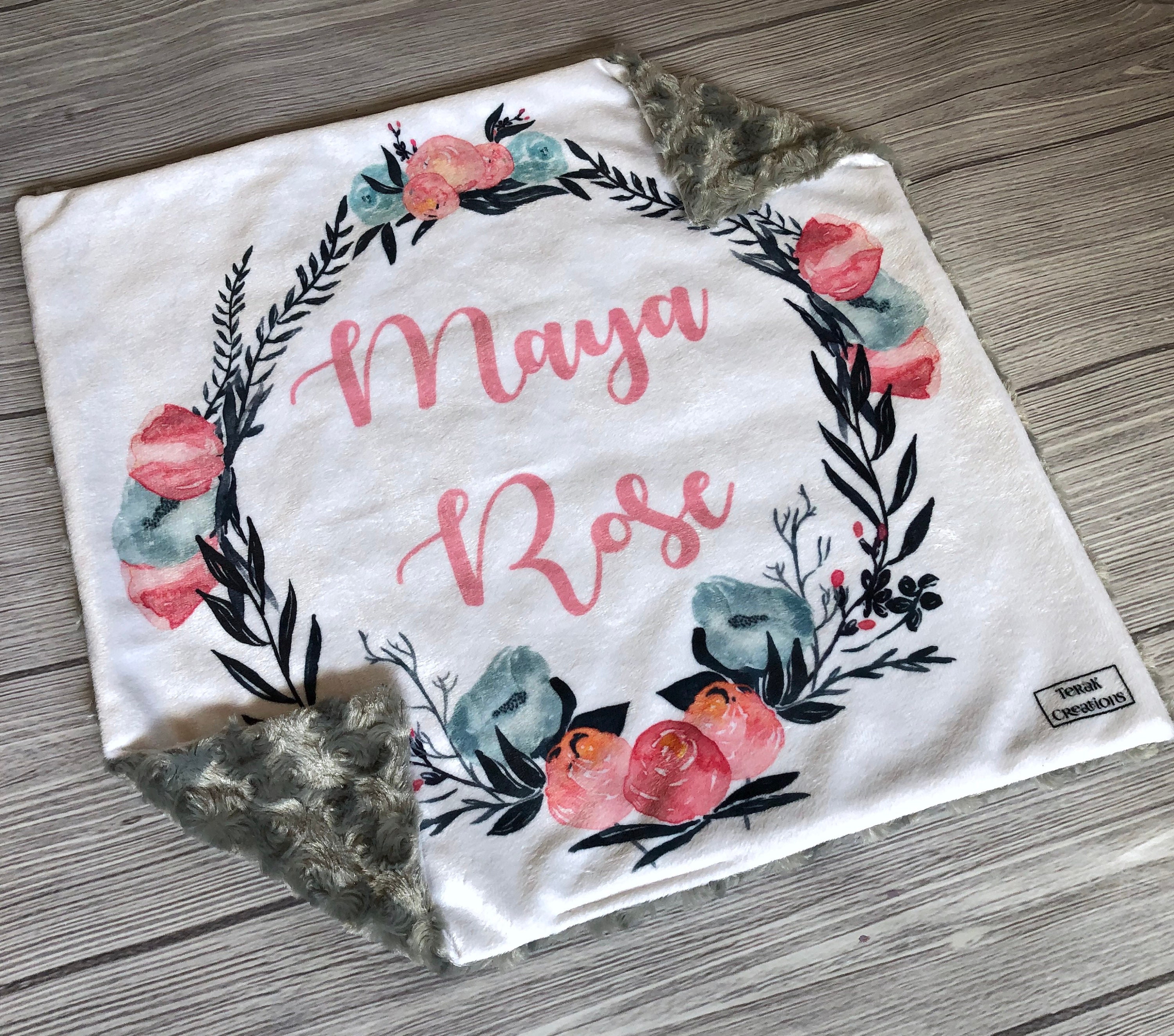 Personalized Wreath Blanket Floral Wreath Blanket Minky Etsy
