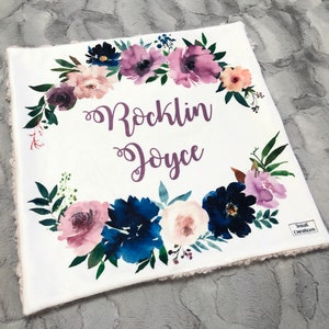 Personalized Lovey, Baby Girl Blanket, Floral Minky Lovey, Minky Blanket, Baby Girl, Gifts for Baby, Floral Wreath Blanket, Baby Lovey