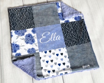 Personalized Purple and Grey Floral Lovey, Minky Lovey, Baby Girl Lovey, Minky Lovey Girl, Baby Gift, Carseat or Stroller Lovey