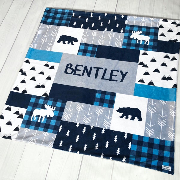 Personalized Baby Blanket, Minky Blanket, Minky Baby Blanket, Minky Baby Blanket Girl, Minky Baby Blanket Boy, Name Blanket, Woodland Blanke