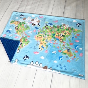 Couverture pour bébé carte du monde, couverture pour bébé Minky, couverture sans distinction de sexe, couverture pour bébé fille, couverture pour bébé garçon, cadeaux pour bébé, cadeau de baby shower