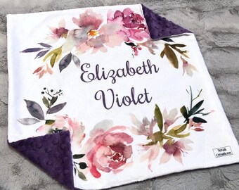 Personalized Floral Blanket, Minky Lovey for baby, Floral Minky Lovey, Custom Double Minky Lovey, Baby Girl, Gifts for Baby, Floral Wreath
