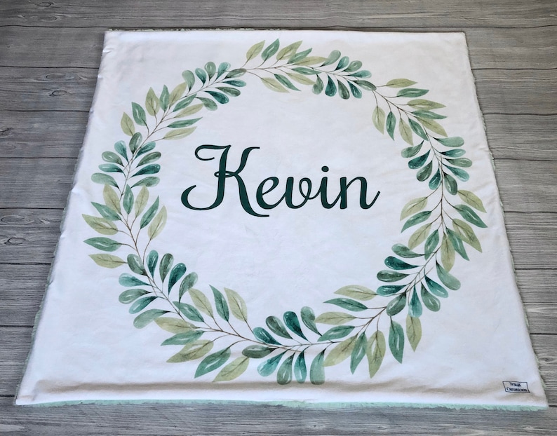 Custom Baby Blanket Personalized Wreath Blanket Minky Blanket Minky Baby Blanket 36x36 Baby Boy Blanket Gender Neutral Baby Blanket