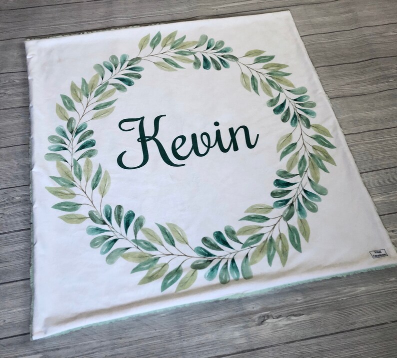 Custom Baby Blanket Personalized Wreath Blanket Minky Blanket Minky Baby Blanket 36x36 Baby Boy Blanket Gender Neutral Baby Blanket