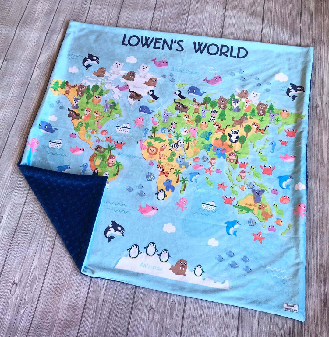 Blanket World Map, Personalized World Map Blanket, Minky Baby Blanket