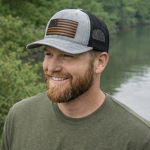 Betsy Ross 1776 Patriotic Trucker Hat | USA Flag Vegan Leather Patch